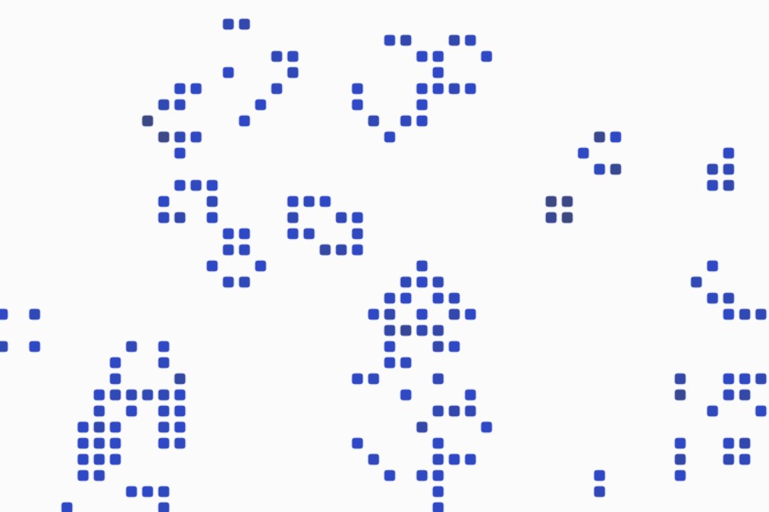 A dense field of cells several generations into the simulation